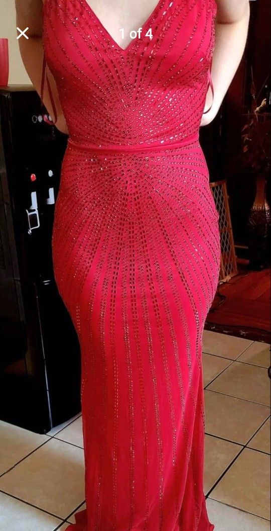 Red Prom/Party Dress With Rhinestones 