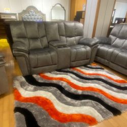 Barcelona, soft gray reclining sofa and loveseat set now $999. Easy finance option. Same day delivery.