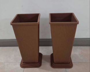 PAIR of 24" (Tall) Brown Ribbed Planters (2 for $60) @ Lasting Creations