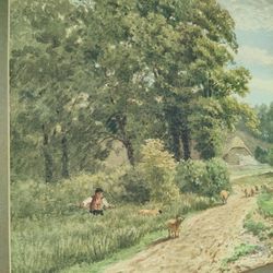 Antique pastoral painting, Original 1872 by Harry Sutton Palmer