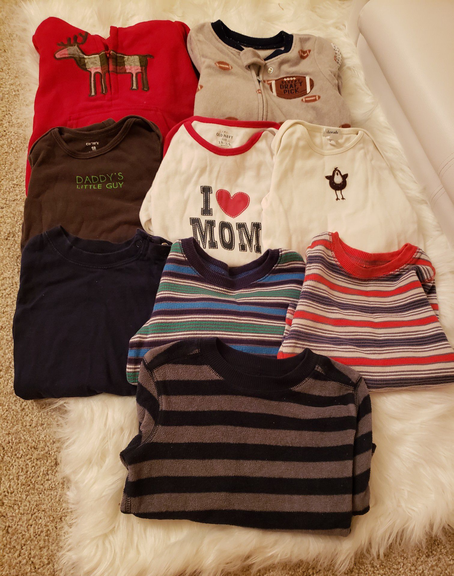 Baby boy 18 months warm sleeper and long sleeve bundle for fall and winter