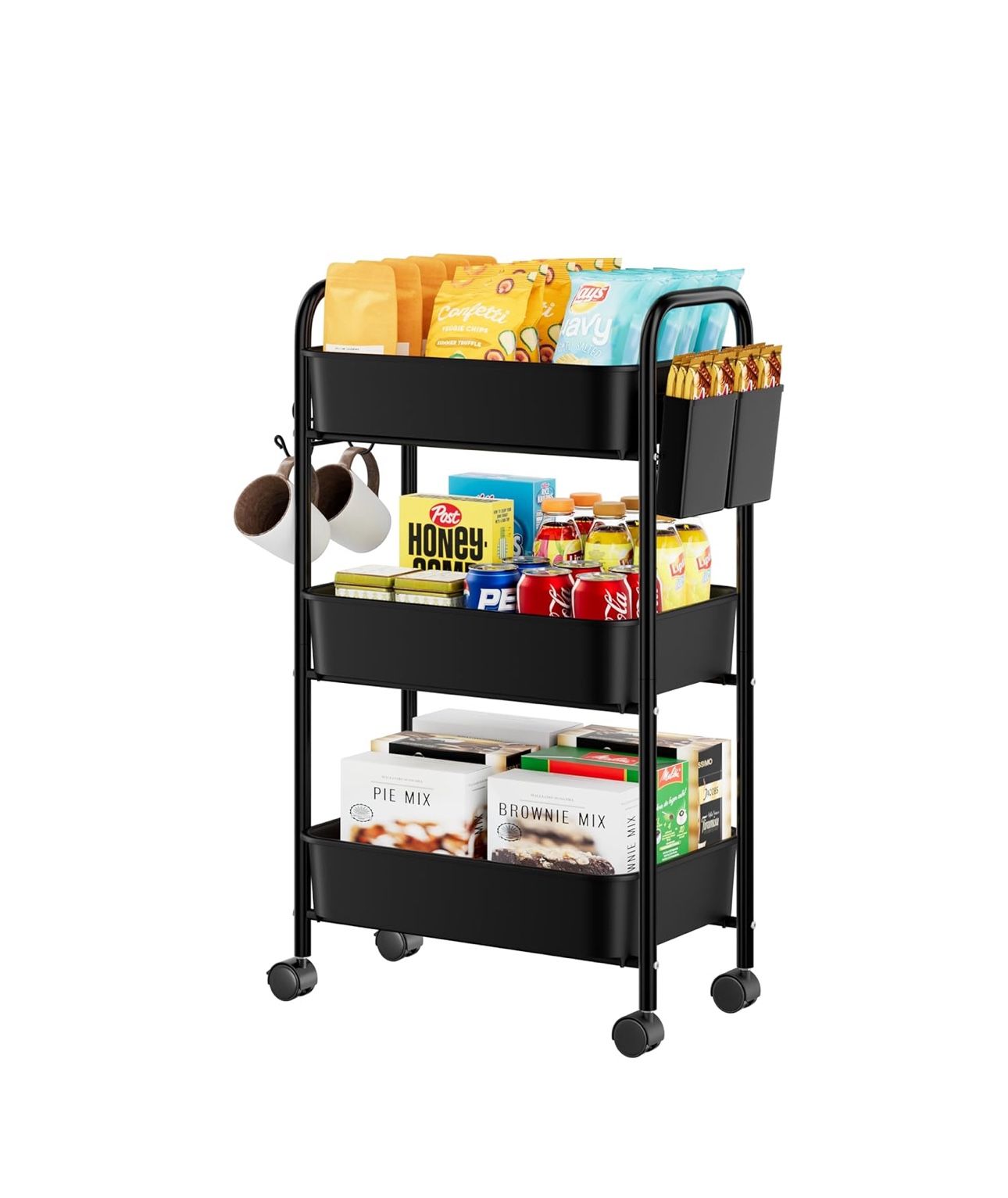Rolling Storage Cart with Wheel, 2-Tiers Rolling Utility Cart Storage Organizer Cart Shelves, Heavy Duty storage Trolley with Lockable Wheels for Bath