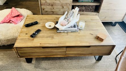 $400 OBBO Forma Natural 47" Wide Rectangle Wood Top & Metal Base Coffee Table