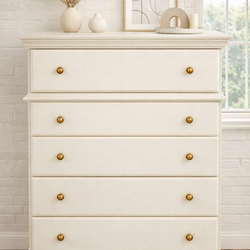 Off-White 5 Drawer Dresser with Antique Gold Hardware