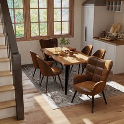 Lancelot 7 Piece Oak Dining Table Set with 6 Upholstered Dining Chairs