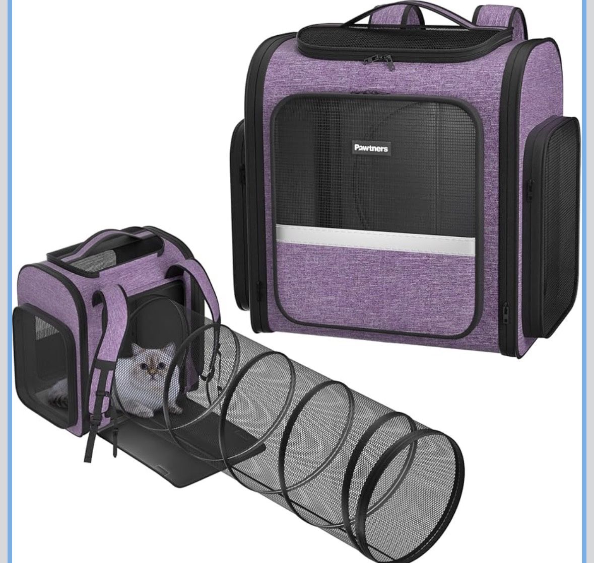 Pawtners Cat Backpack Carrier, Large Space Dog Backpack with Breathable Mesh, Expandable Pet Carrier Backpack for Small Medium Kitten Puppy Up to 18 L