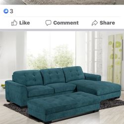 GRAY OR GREEN FABRIC SECTIONAL WITH OTTOMAN. SAME DAY DELIVERY AND EASY FINANCING .