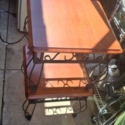 VINTAGE PAIR OF END TABLES WROUGHT IRON AND WOOD 