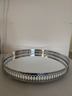 Round Silver Mirror Vanity Tray
