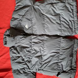 Black Hoodless Adidas Puffer Jacket Full Zip W Buttons Zipper Pockets