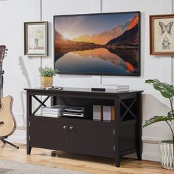 Wooden TV Stand for TVs Up to 50 inch, Media Entertainment Center Table, TV Cabinet Table with Storage Open Shelf & 2 Doors for Living Room, Espresso