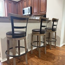 3 Solid Wooden Swivel Barstools