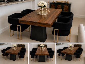 Luxury set of 4 Modern Black Bouclé Dining Chairs – Gold Legs