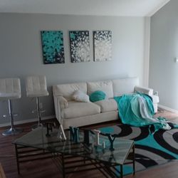 Living Room Couch, Barstools ,Pics, Rug ,Table  And Decor ( Matching)