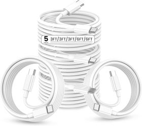 USB C to USB C Cable, 5 Pack(3ft/3ft/3ft/6ft/6ft) 60W Fast Charging Cord,Type C Fast Charging Cable Compatible for iPhone 16/16 Pro/16 Plus/16 Pro Max