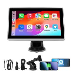 7" Portable Wireless CarPlay Screen for Car – Apple CarPlay & Android Auto, HD Touch Screen Car Stereo, Bluetooth, GPS Navigation, Voice Control, Plug