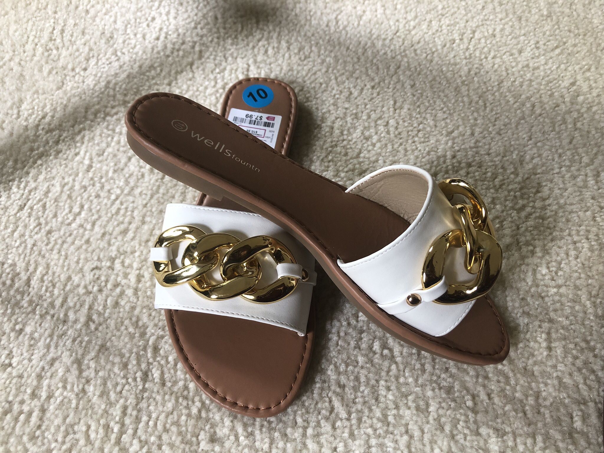 Size 10 White/Gold Slides