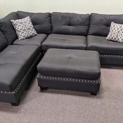 New Black Nailhead Sectional Couch Only $50 Down Payment 