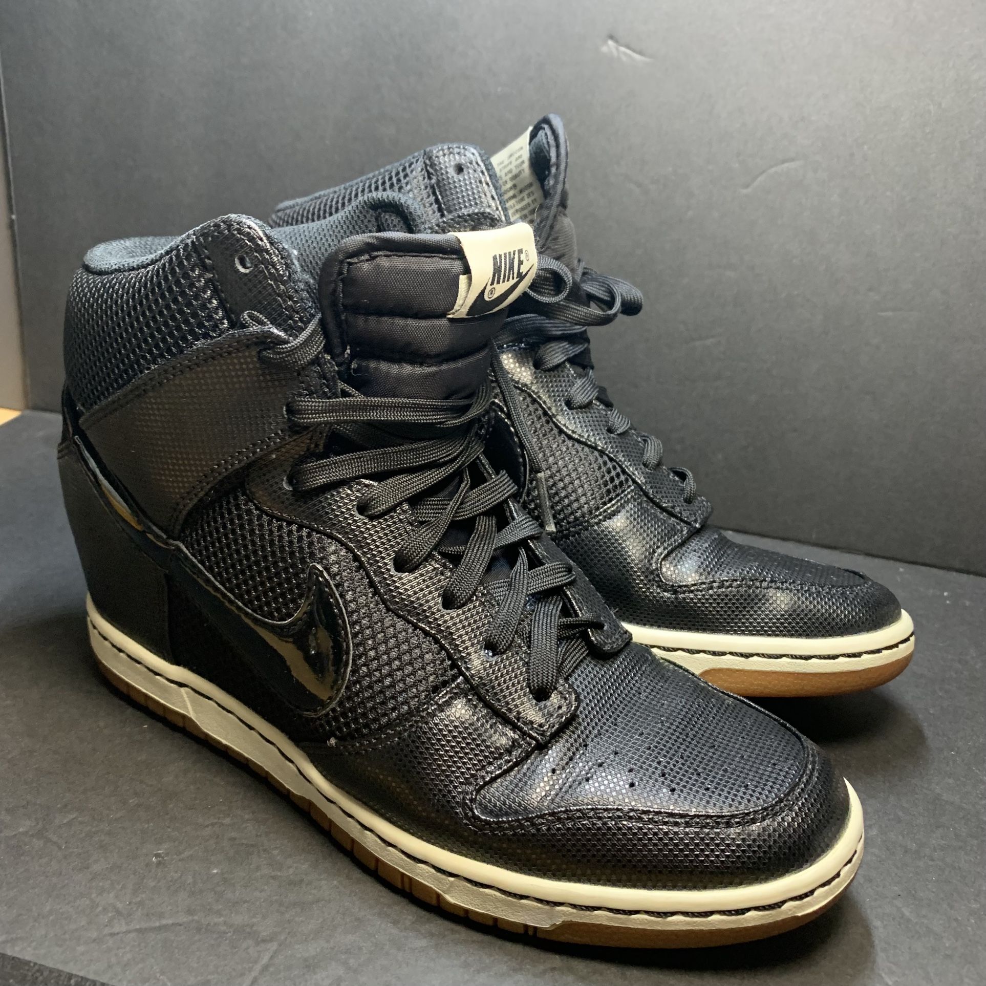 Nike Dunk Sky Hi Women's Mesh Black Leather Hidden Wedge Heel 579763-001 Sz 9~ Preowned
