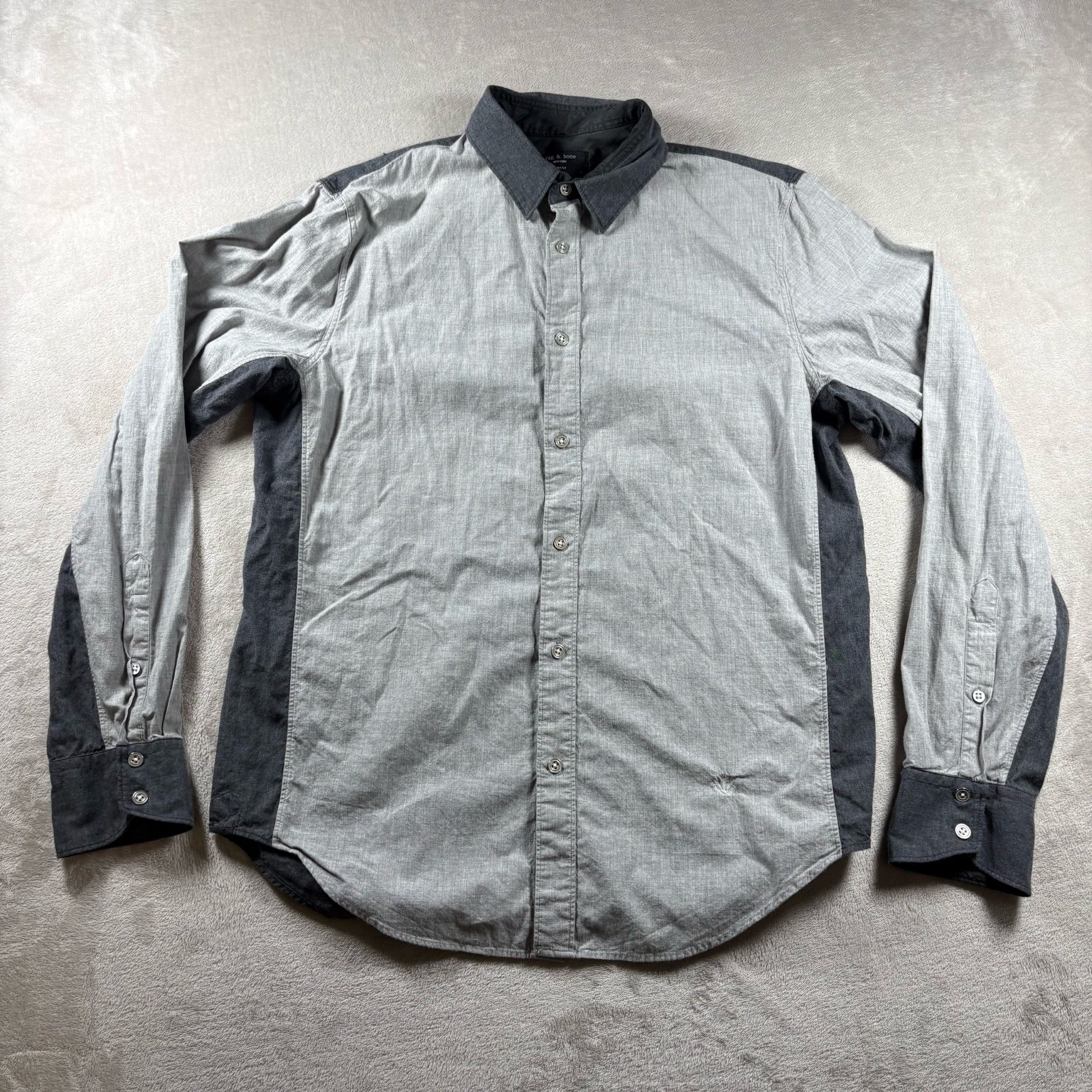 Rag & Bone New York Men’s L Gray Vertical Striped Long Sleeve Button Up Shirt#5A