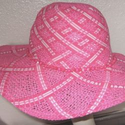 Ladies Woven Ribbon Beaded Floppy Wide Brim Straw Beach Sun HAT Pink