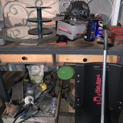 Four Door Wooden And Metal Work Shop Table Tools Available For Sale Need Gone Now