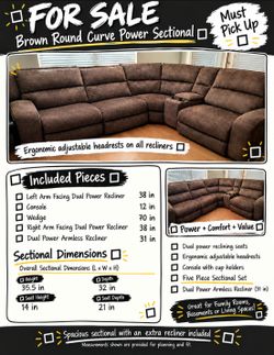 Brown Power Reclining Curved Sectional Sofa