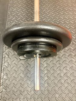 48 inches Steel Standard Barbell W/Weight Plates: 25s, 10s and 5s ponders. 93 # Brute W.