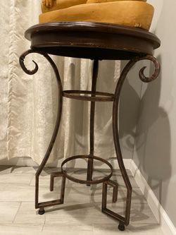 Round wood metal base side table