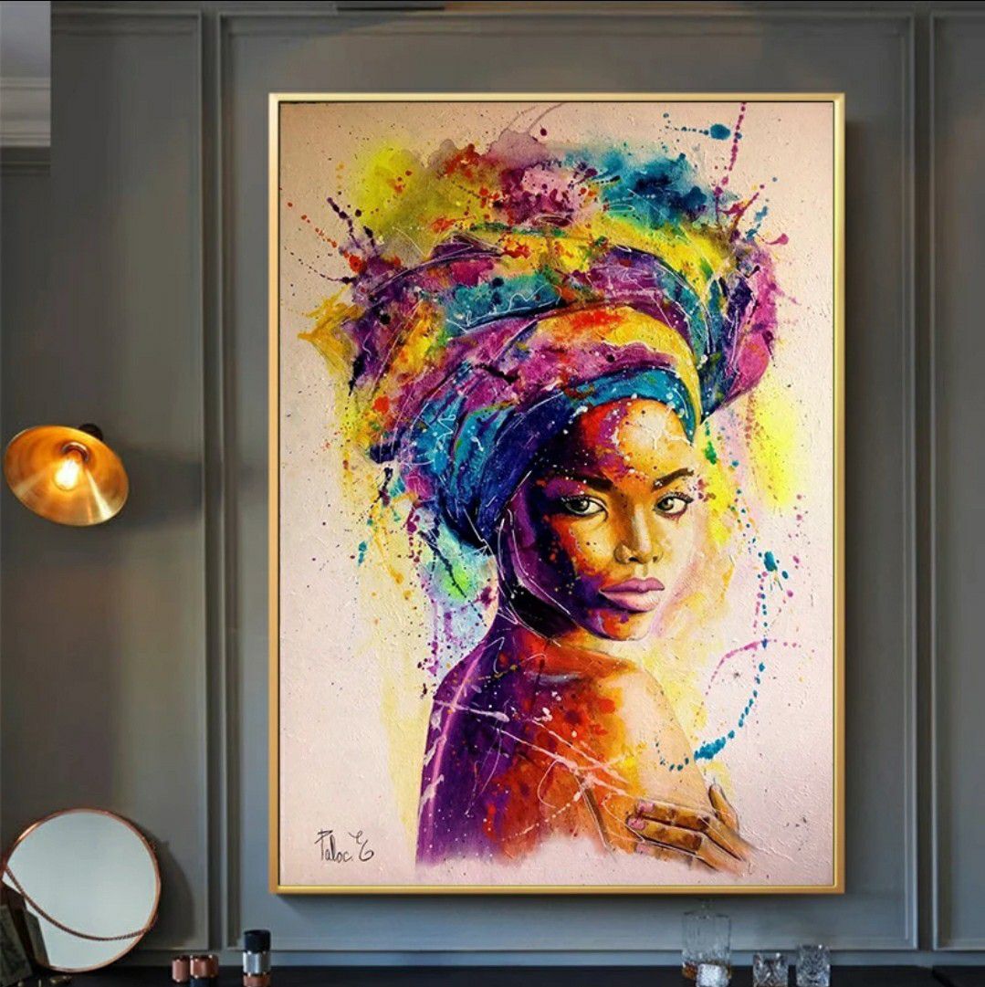 Africa Women Printed Posters Abstract Girl Portrait Canvas Painting Colorful Oil Wall Art Painting for Living Room 28 height 19 weid
