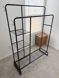 Double Rods Clothes Rack Clothing Rack With 4 Tier Storage