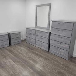 Dresser Whit Mirror, Chest And 2 Nightstands - Cómoda Con Espejo , Gavetero Y 2 Mesitas De Noche 