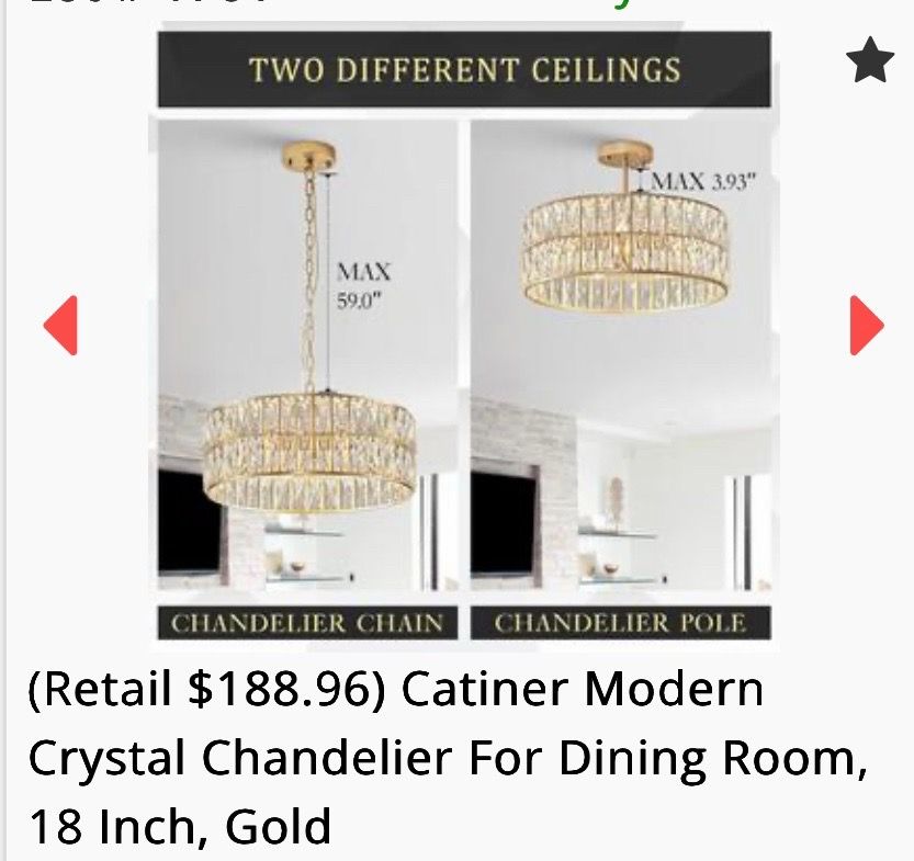 Catiner Modern Crystal Chandelier For Dining Room, 18 Inch, Gold for ...