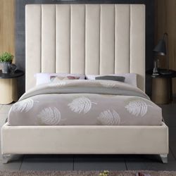 Cream Upholstered Platform Bed