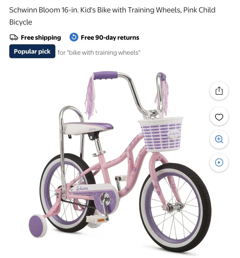 Girls schwinn 16” Training Wheels Bike
