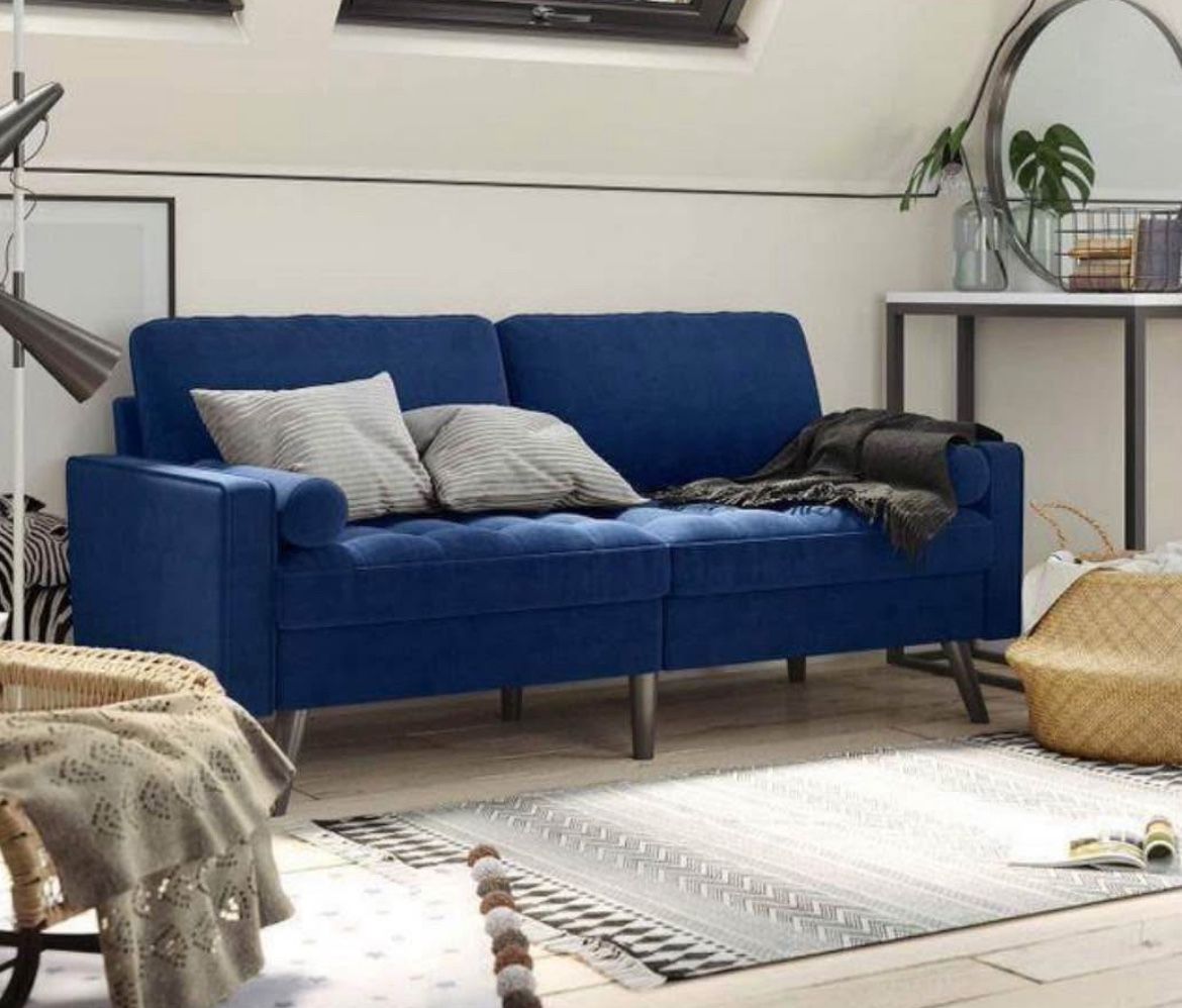 2-Seater Sofa, Couch with Velvet Fabric, for Small Apartments, Guest Room, Teenager's Room, with Wooden Frame, Easy Assembly, 69.7 x 32.5