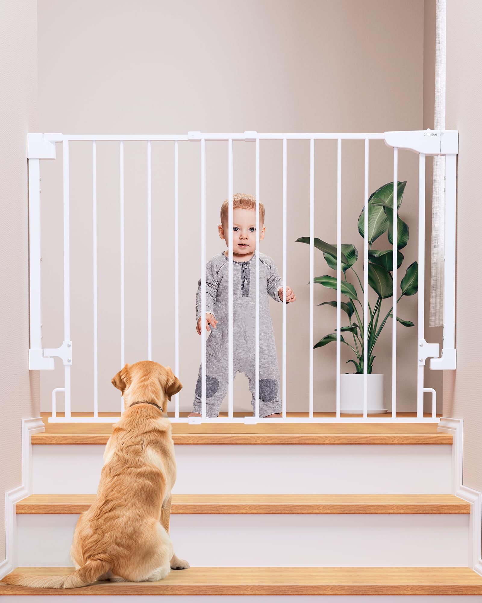 29.2–43" Baby Gate for Stairs, Wall-Mounted (Drill Required), Expandable No Bottom Bar Dog Gate, Auto Close Extra Wide Walk Thru, Pet & Toddler Proof
