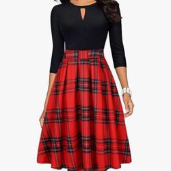 Chiccloth New Dress Womens XL Black Shift Plaid  3/4 Sleeve
