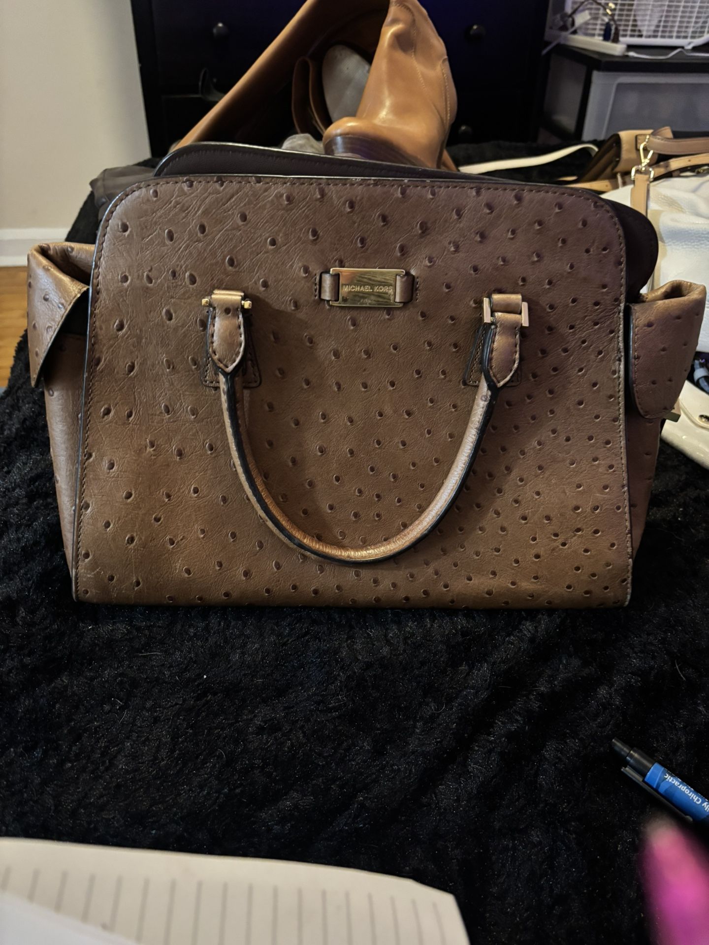 Michael Kors Ostrich Embossed Leather Satchel