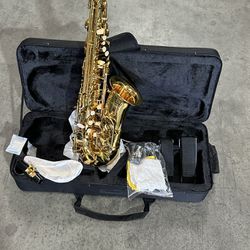 Alto Saxophone E Flat F Key Gold Lacquered Student School Band Alto Sax