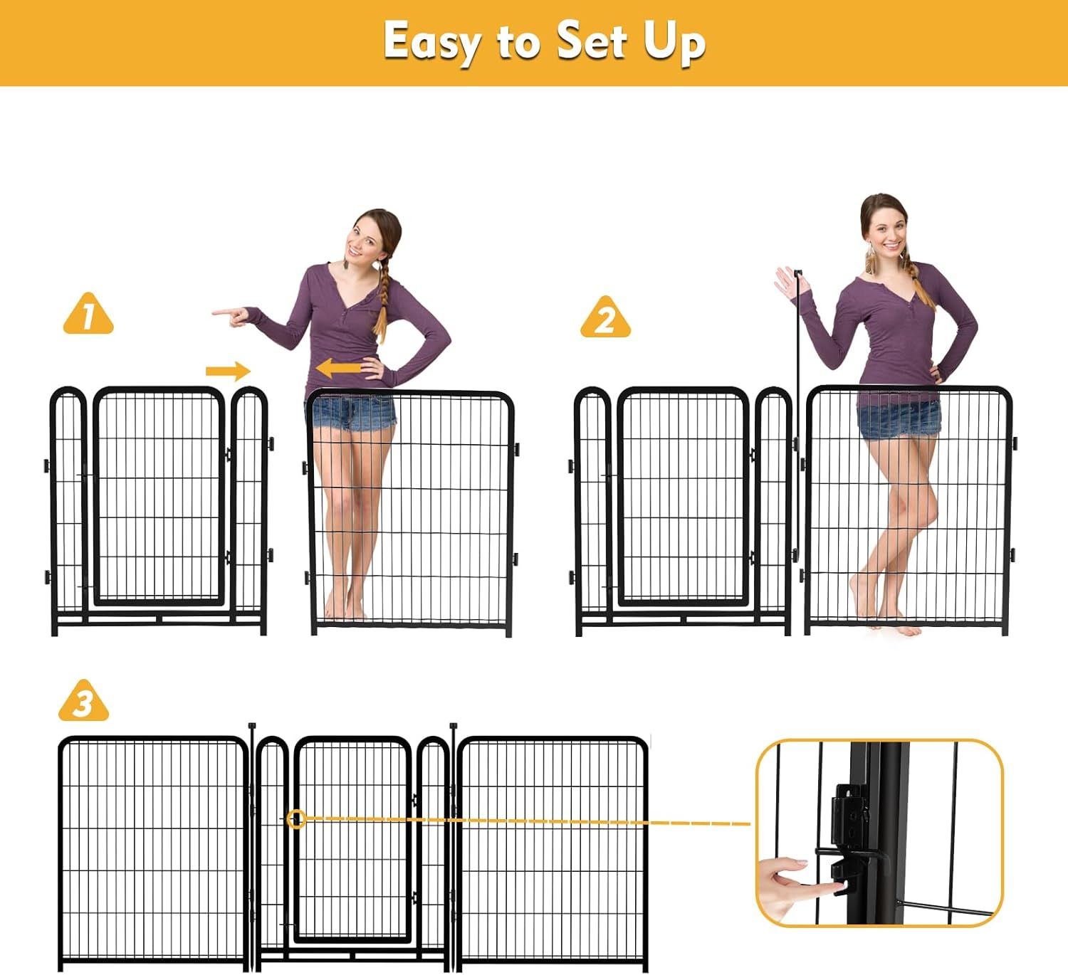 Dog Playpen 48 inch(H) 8 Panels Total 17.7 Ft(L) Dog Fence Outdoor for Yard. Wide Door Low Threshold,Metal Dog Pen Heavy Duty Pet Puppy Exercise Pen f