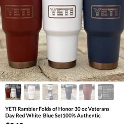 YETI Veterans Day Tumbler Folds Of Honor 20 oz Rambler Red White