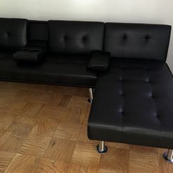 Couch And Lounge Chair In Black With Arm Rests And Cup holder With 