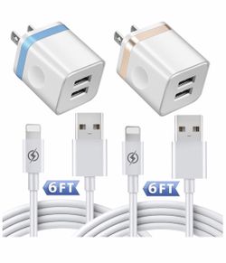 DENWAN (4in1 Pack) 6ft Long Charging Cable and Dual USB Wall Plug Charger Block Replacement for iPhone Xs/XR/X 8/7/6/Plus SE/5S, iPad 3/4 Air Mini Pr