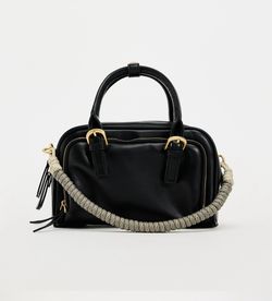 Zara NEW w/tag black rope strap duffle bag. 5.5" H x 9.1" W x 2"D.  Zip closure and shoulder strap. Sold out everywhere.
