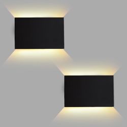 🔥 FUDESY LED Wall Sconce, Black Plastic Modern Wall Light Fixtures, Indoor Outdoor Up & Down Wall Lighting-Living Room Bedroom Hallway 3000k, 2 Pack