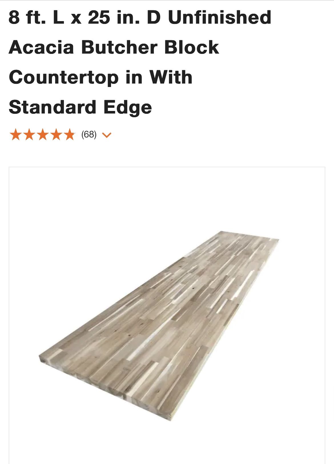 8 ft. L x 25 in. D Unfinished Acacia Butcher Block Countertop in With Standard Edge