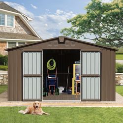 Backyard Storage Shed 11'x 9' with Galvanized Steel Frame & Windows, Outdoor Garden Shed Metal Utility Tool Storage Room with Lockable Door for Patio(