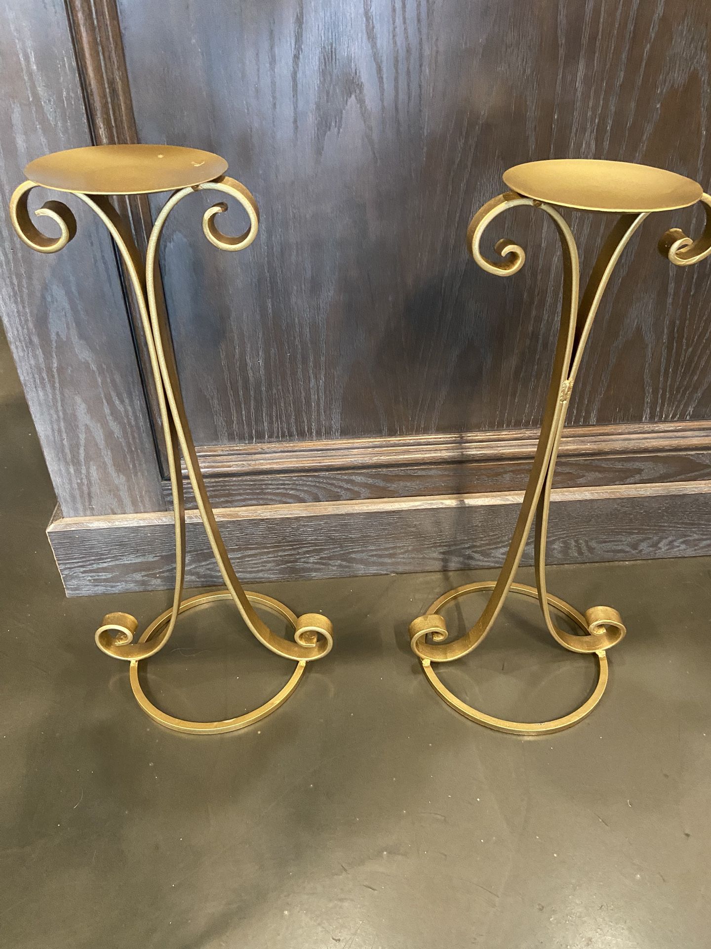 Matching Set Of Gold Metal Candle Holders