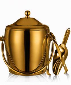 Brand New-Gold Stainless Steel Ice Bucket with Tongs and Scoop, Original price $46